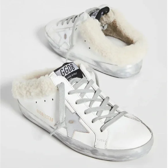 Golden Goose Superstar Sabot Shearling Sneaker White Silver Beige size 38 - Picture 4 of 15